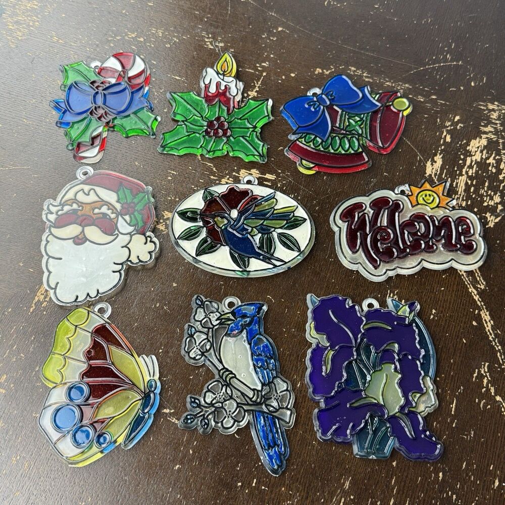 Plastic Suncatchers Lot Of 9 Does Not Include Hangers Santa Christmas Butterfly